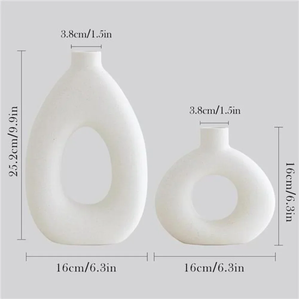 NEW West Elm (Set 2) Large White Abstract Boho Ceramic Boho Flower Vase Vases
